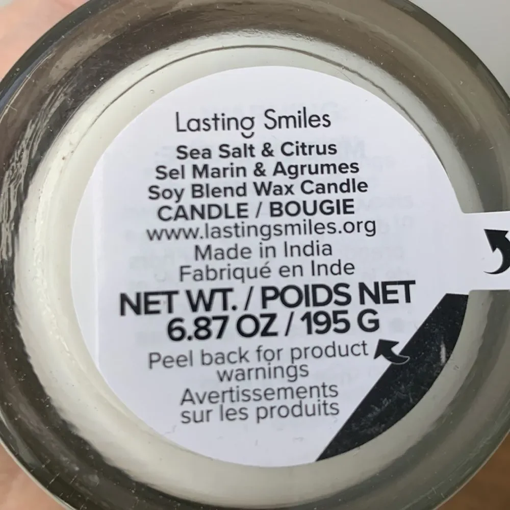 Lasting Smiles Cause Candle - Sea Salt Citrus Aromatherapy 6.8 oz - 50 hr